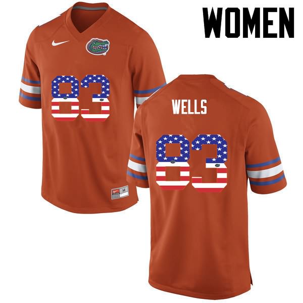 Women's NCAA Florida Gators Rick Wells #83 Stitched Authentic USA Flag Fashion Nike Orange College Football Jersey KDU0565DG